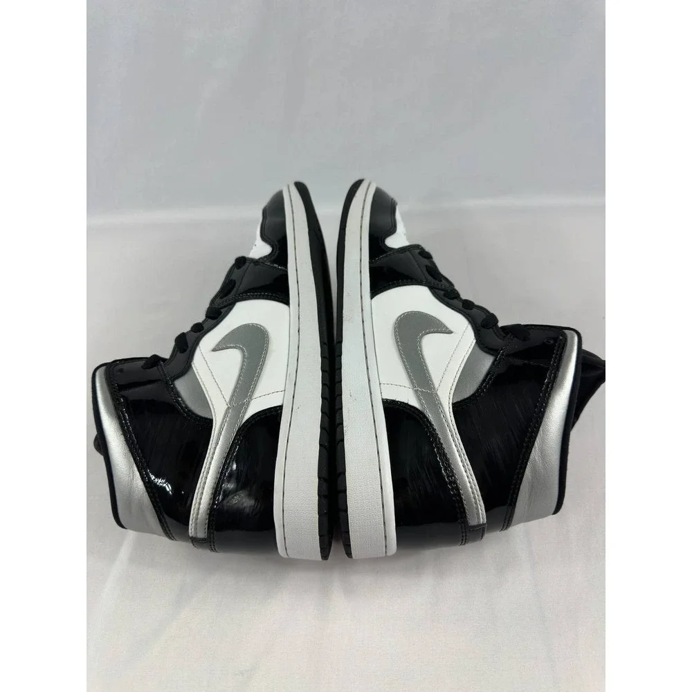 Nike Jordan 1 Mid SE Patent Black White Metallic Silver HV0789-010 Men's Size 9